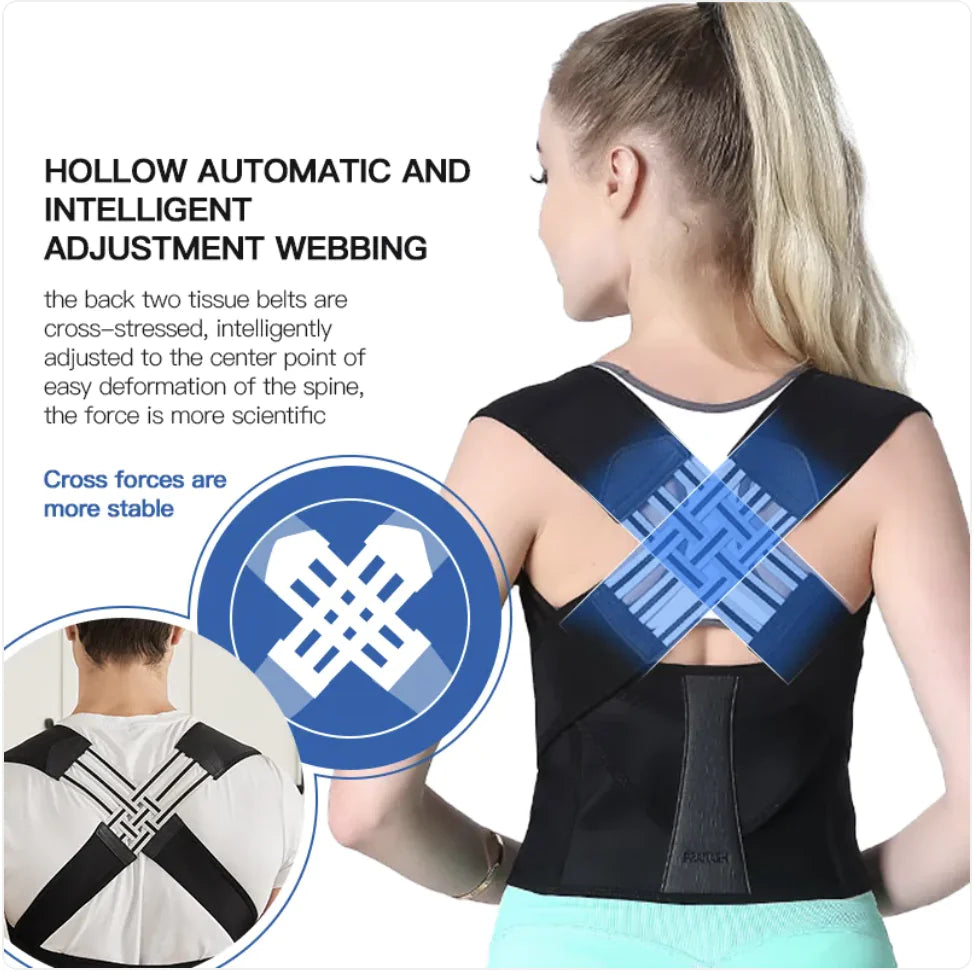 Invisible posture correction strap featuring hollow automatic adjustment webbing for better back alignment.