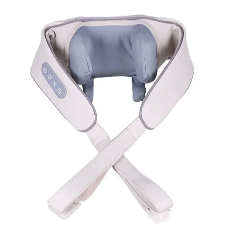 Trapezius & Neck Massage Device with adjustable straps and control buttons for targeted neck and trapezius relief.