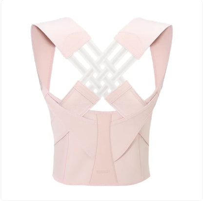 Invisible posture correction strap for better back alignment in a soft pink design.